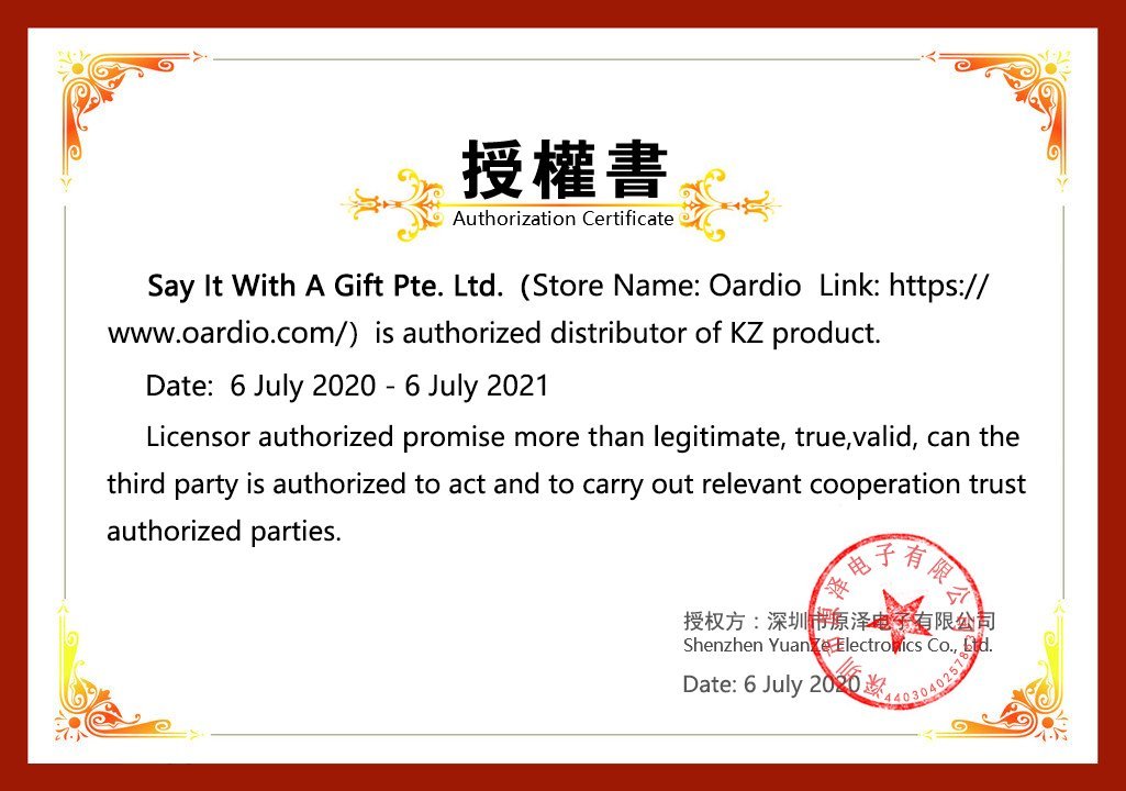 KZ Authorized Distributor Singapore Agent Certificate Knowledge Zenith Oardio